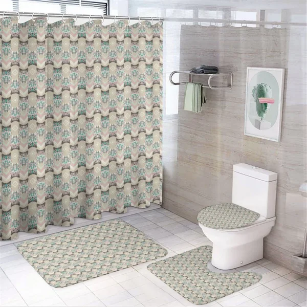 Native Geometric Zigzag on a shower curtain
