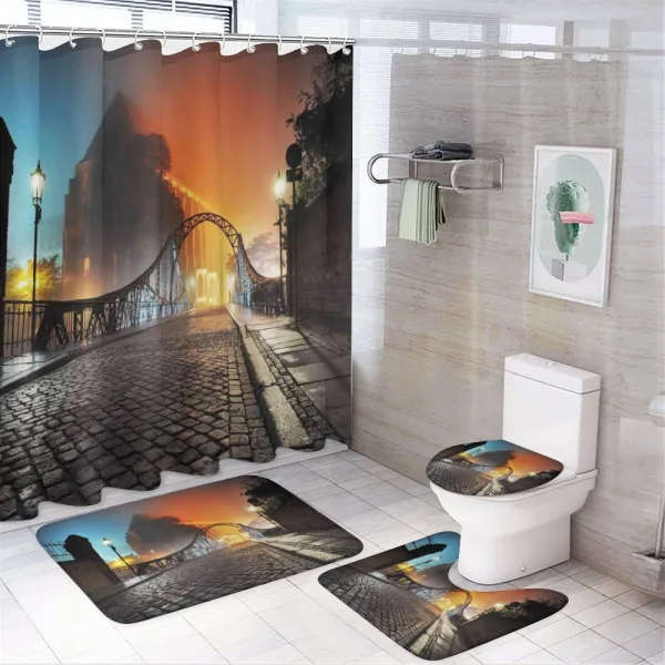 Old Town Bridge Night on a shower curtain