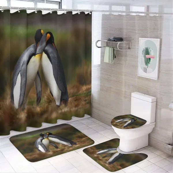 Penguin Couple Cuddling on a shower curtain