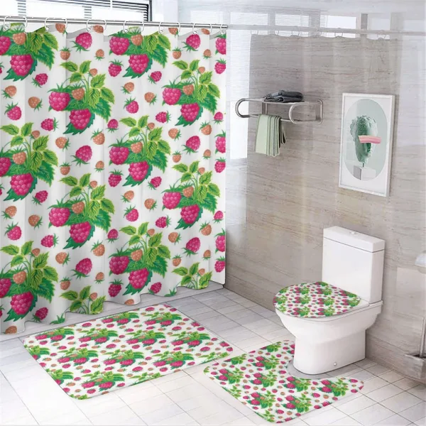 Raspberries and Green Leaves on a shower curtain