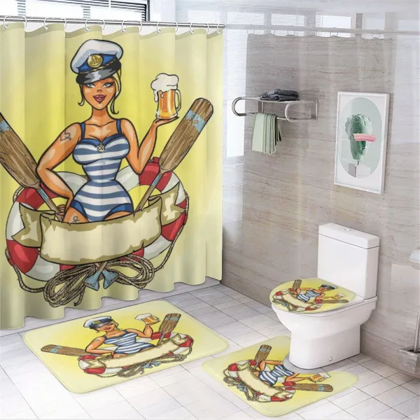 Sailor Blonde in Lifebuoy on a shower curtain