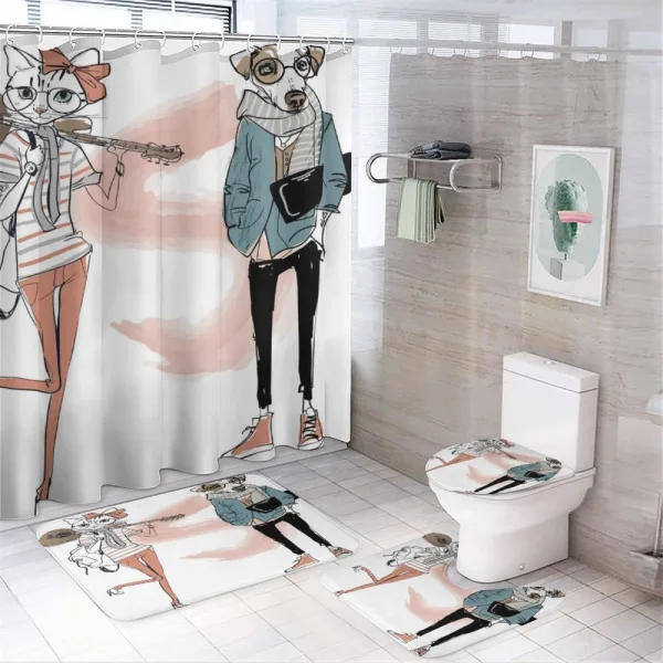 Urban Cat Dog Characters on a shower curtain