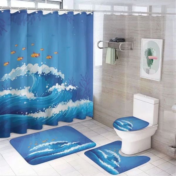 Fish and Wave in Ocean on a shower curtain