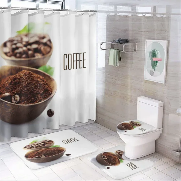 Ground Coffe Wooden Bowl on a shower curtain