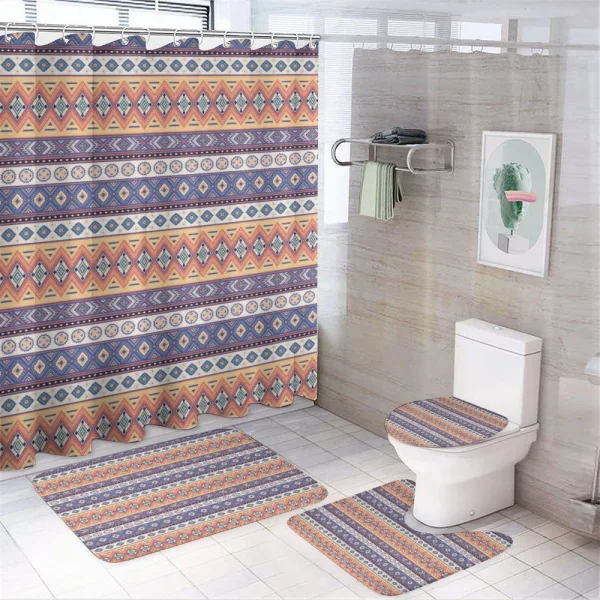 Mexican Inspired Lines Art on a shower curtain