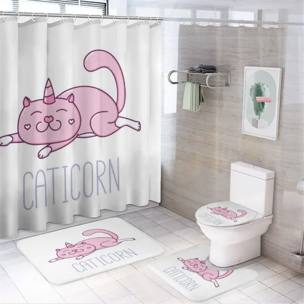 Pink Funny Mascot on a shower curtain