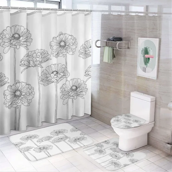 Thin Line Art Flowers on a shower curtain