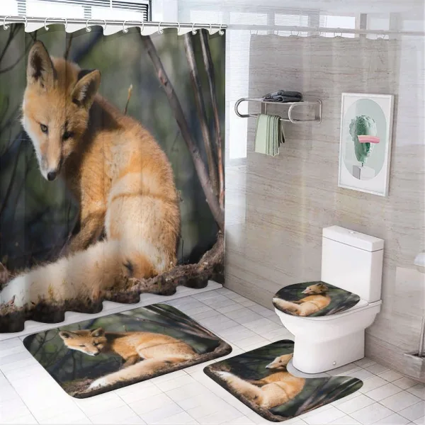 Young Coyote in Forest Sunrays on a shower curtain