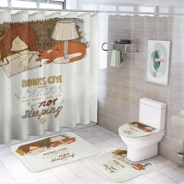 Books Give You Dreams Text on a shower curtain