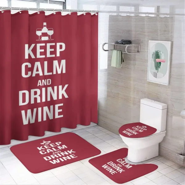 Drink Wine Slogan on a shower curtain