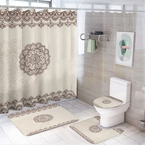Geometrical Swirls Lines on a shower curtain