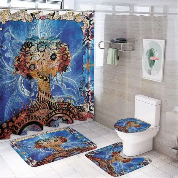 Indie Sketch Retro Style on a shower curtain