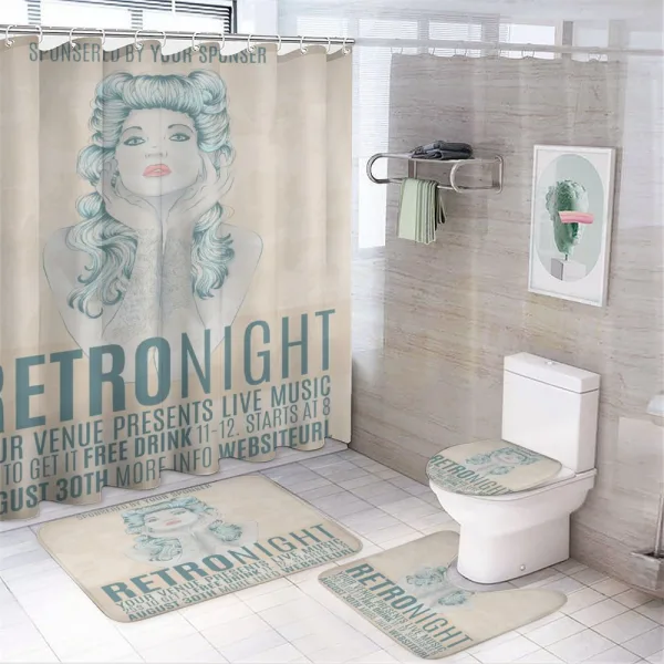 Retro Night Party Woman on a shower curtain
