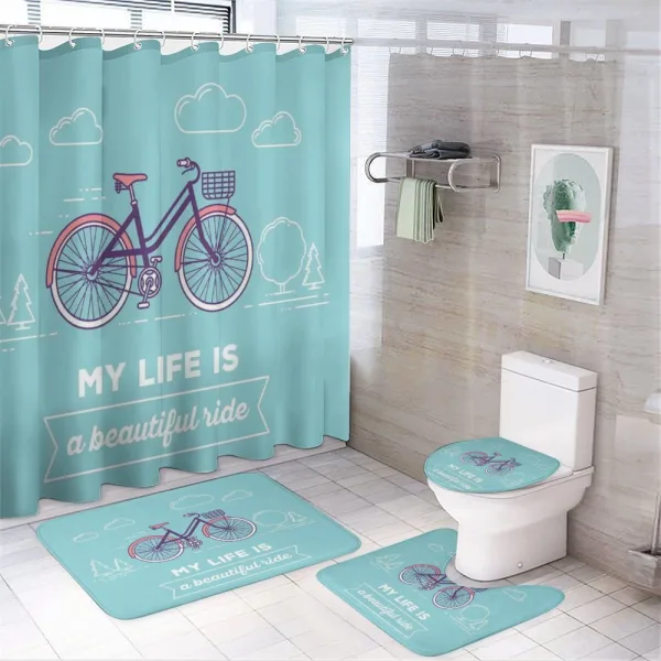 Retro Pastel Bike with Text on a shower curtain