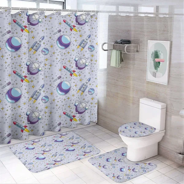 Rockets and Planets Art on a shower curtain