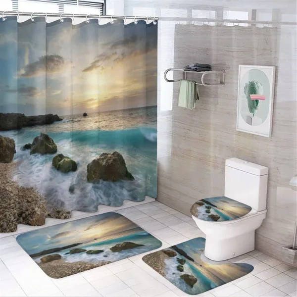 Seascape Sunrise Waves on a shower curtain