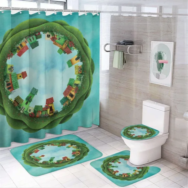 Small Town Round Artwork on a shower curtain