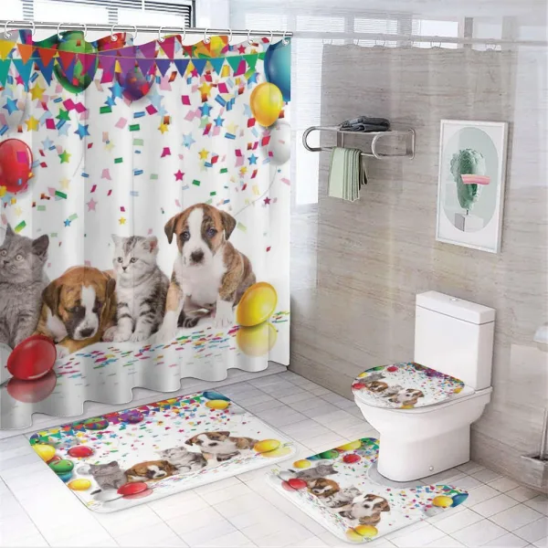 Cat and Dog Party on a shower curtain
