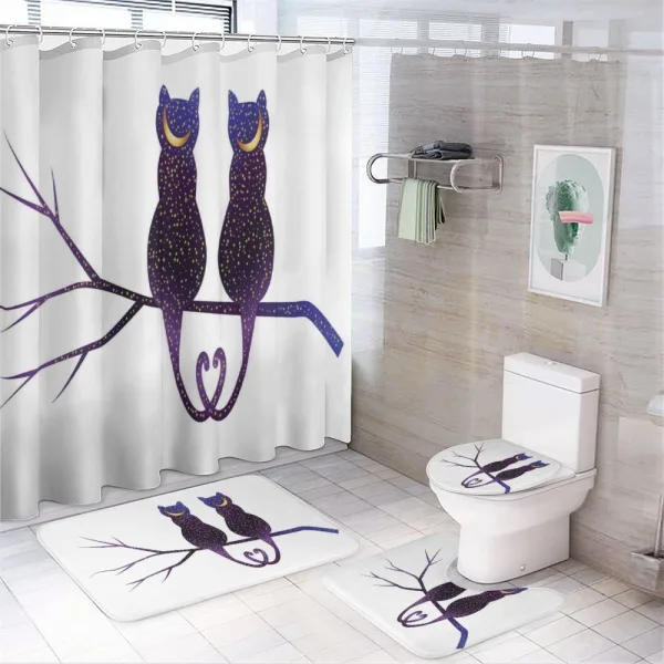 Cats Depicted as Night on a shower curtain