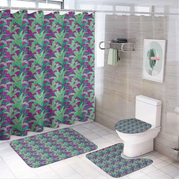 Close up Hawaiian Plants on a shower curtain