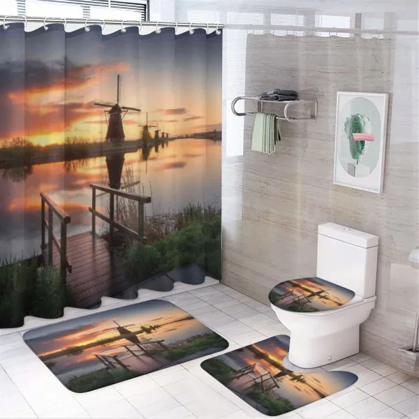 Dutch Windmill River on a shower curtain