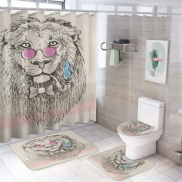 Lion Head Hipster Style on a shower curtain