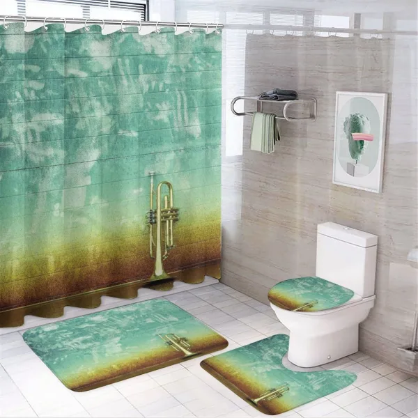 Old Worn Trumpet Grungy on a shower curtain