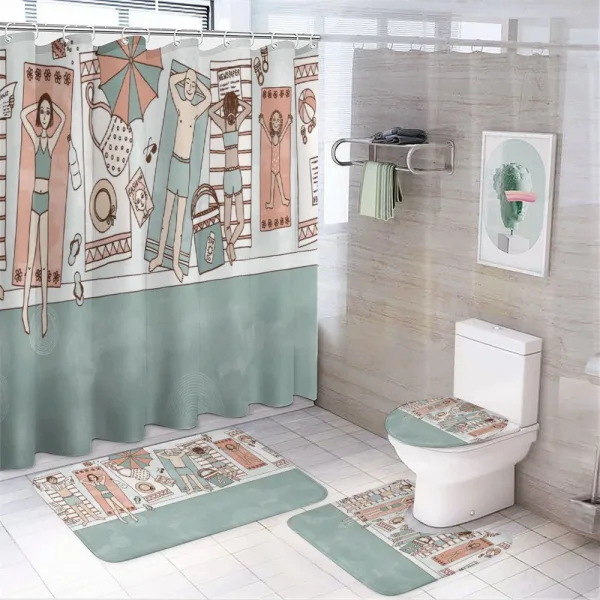 People Sunbathing by Pool on a shower curtain