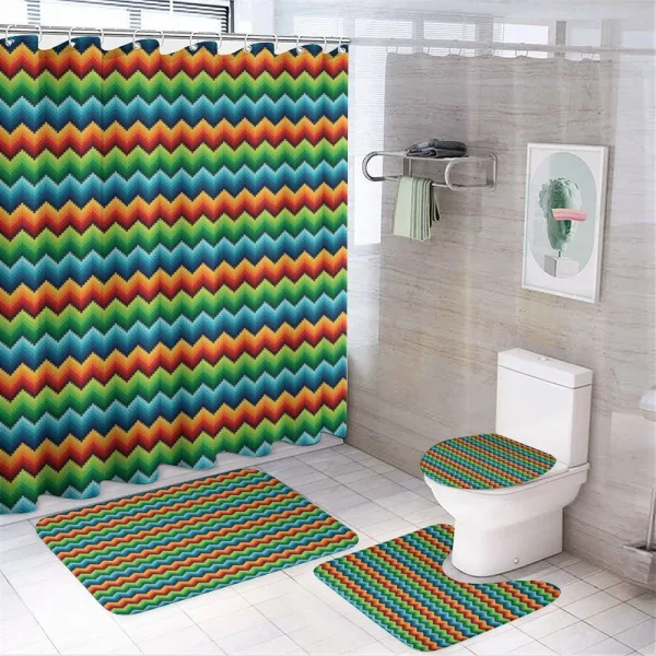 Pixel Art Zigzag Motifs on a shower curtain