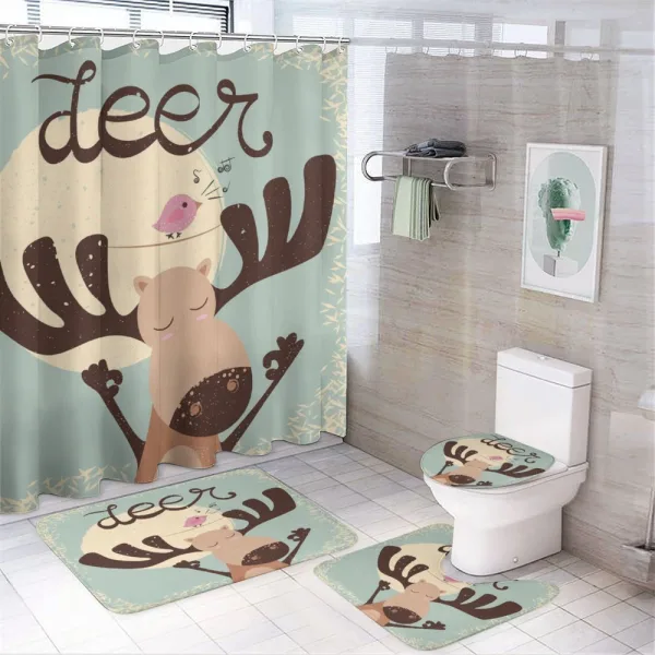 Reindeer Bird Cartoon on a shower curtain
