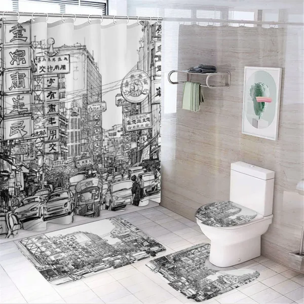 Street in Chinatown on a shower curtain