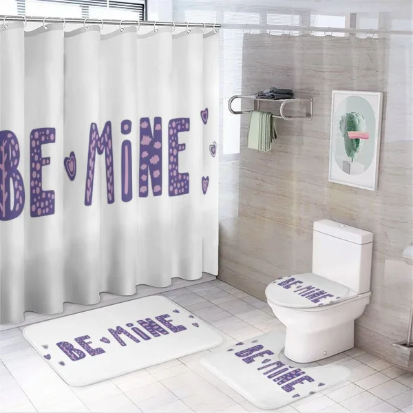 Typographic Text and Hearts on a shower curtain