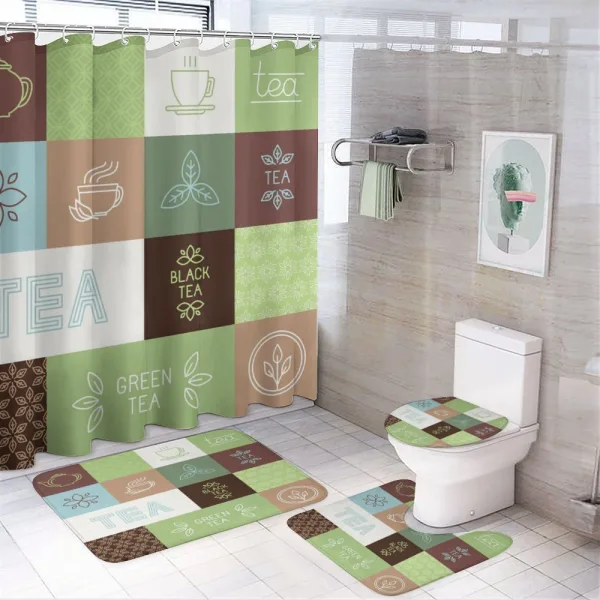 Checkered Tea Images on a shower curtain