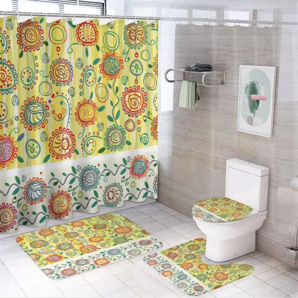 Circles Leaves Abstact on a shower curtain