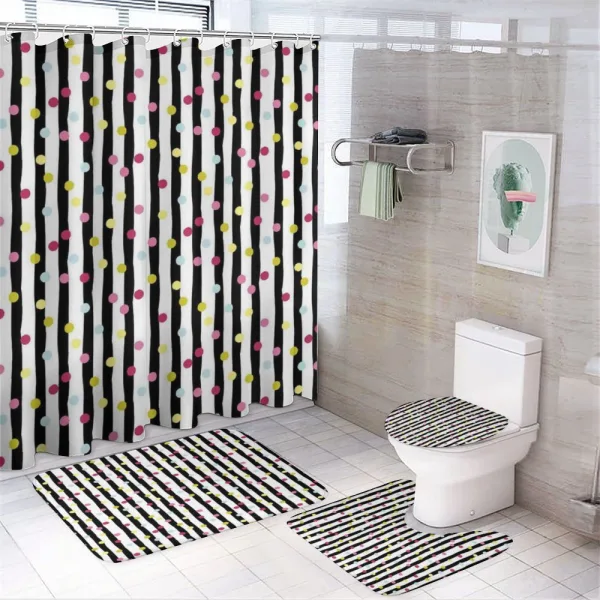 Colorful Dots and Stripes on a shower curtain