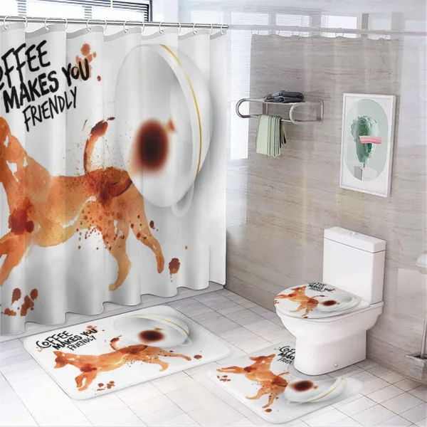 Friendly Jumping Dog on a shower curtain