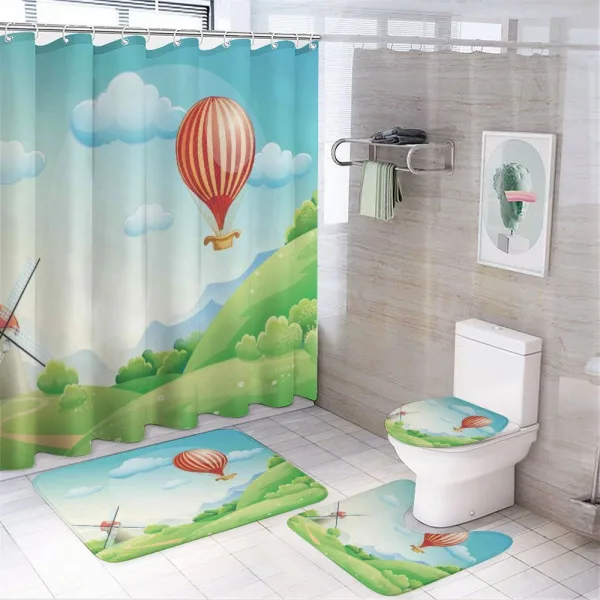 Mill Hot Air Balloon Design on a shower curtain