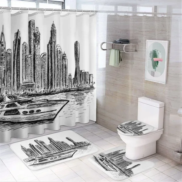 New York Modern Boat on a shower curtain