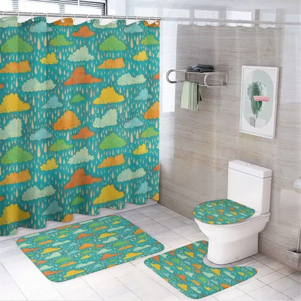 Puffy Clouds Funk Art on a shower curtain