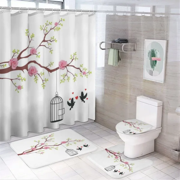 Roses Blossoms Birds on a shower curtain