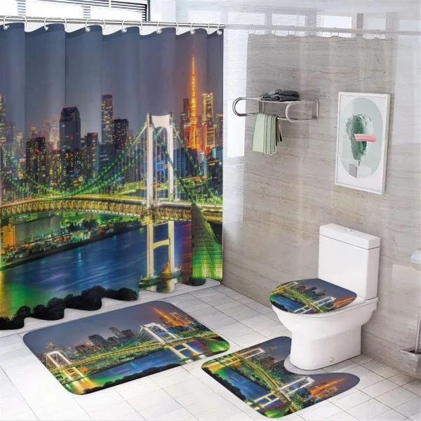 Tokyo Skyline Japanese on a shower curtain