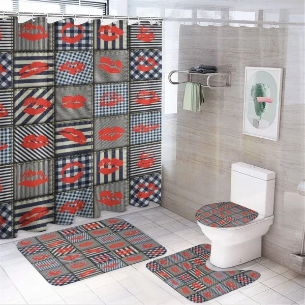 Woman Kisses Lipstick Art on a shower curtain