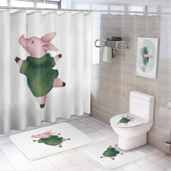 Dancing Pig in Sweater on a shower curtain