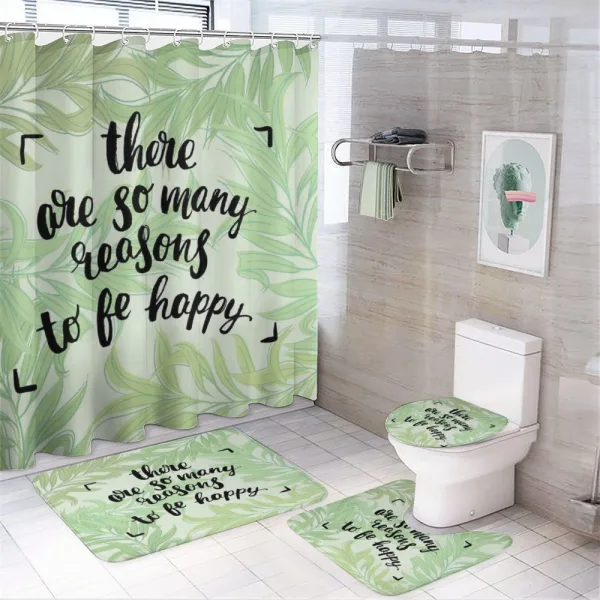 Green Leafy Branches Words on a shower curtain