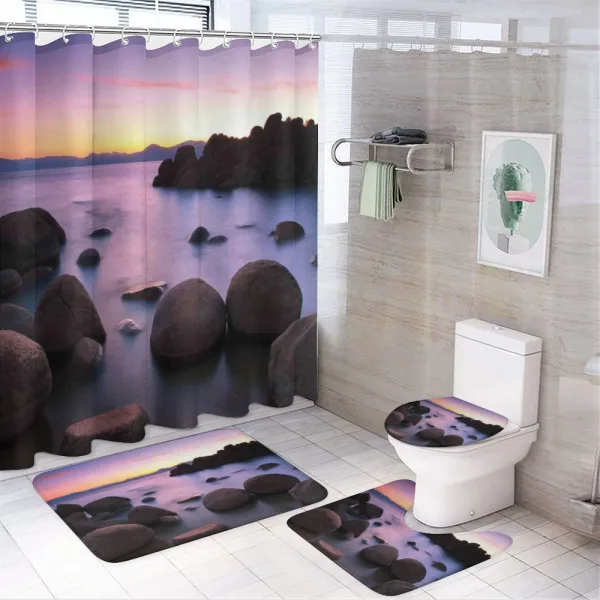 Misty Scene Rocks Water on a shower curtain