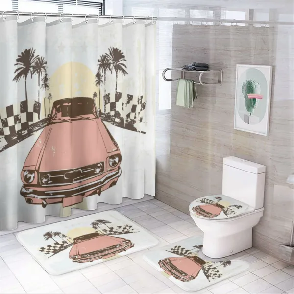 Retro Auto Sport Palms on a shower curtain