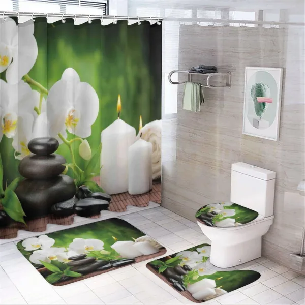 Romantic Zen Stone Orchids on a shower curtain