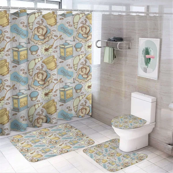 Sketchy Croissants Roses on a shower curtain