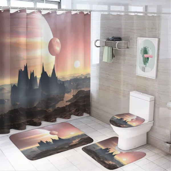 Twin Moons over Planet on a shower curtain