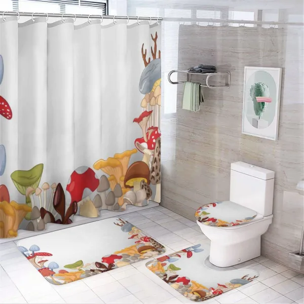 Wild Mushrooms Cartoon on a shower curtain